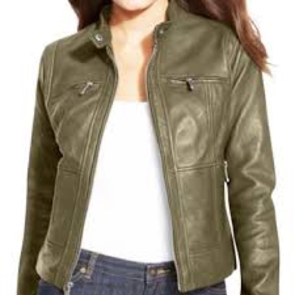 RARE MK authentic leather green motto jacket